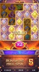 Alchemy Gold · Deteksi simbol Scatter dan simbol berbingkai emas selama putaran gulungan.